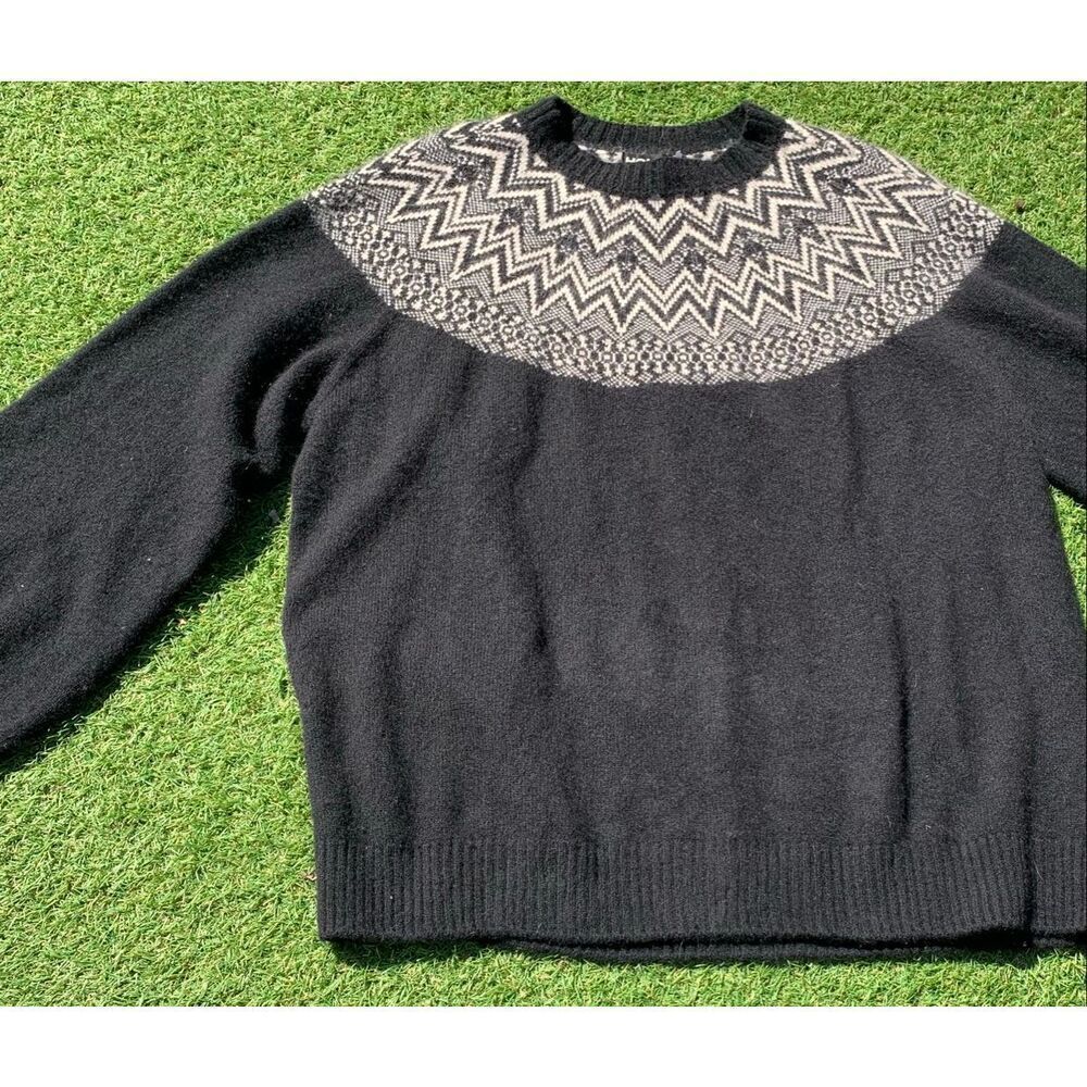 HOLDEN ANTHROPOLOGIE black fair isle WOOL BLEND SWEATER sz S